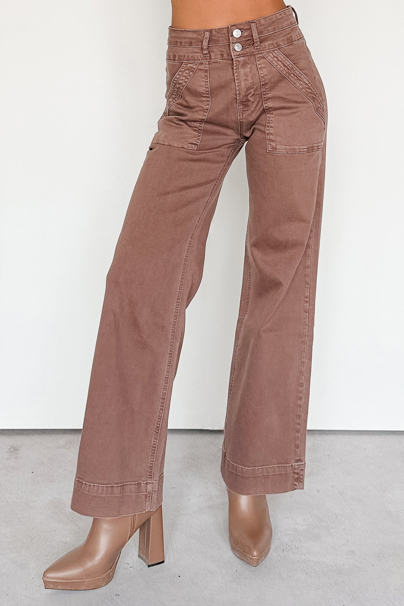 Henley Wide Leg Mica Denim Jeans (Cocoa) - NanaMacs