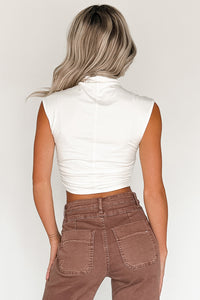 One More Kiss Cap Sleeve Mock Neck Crop Top (White) - NanaMacs
