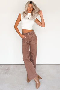 Henley Wide Leg Mica Denim Jeans (Cocoa) - NanaMacs