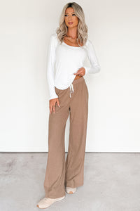 In The Daylight Contrast Tie Waffle Knit Pants (Mocha) - NanaMacs