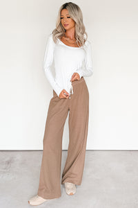 In The Daylight Contrast Tie Waffle Knit Pants (Mocha) - NanaMacs