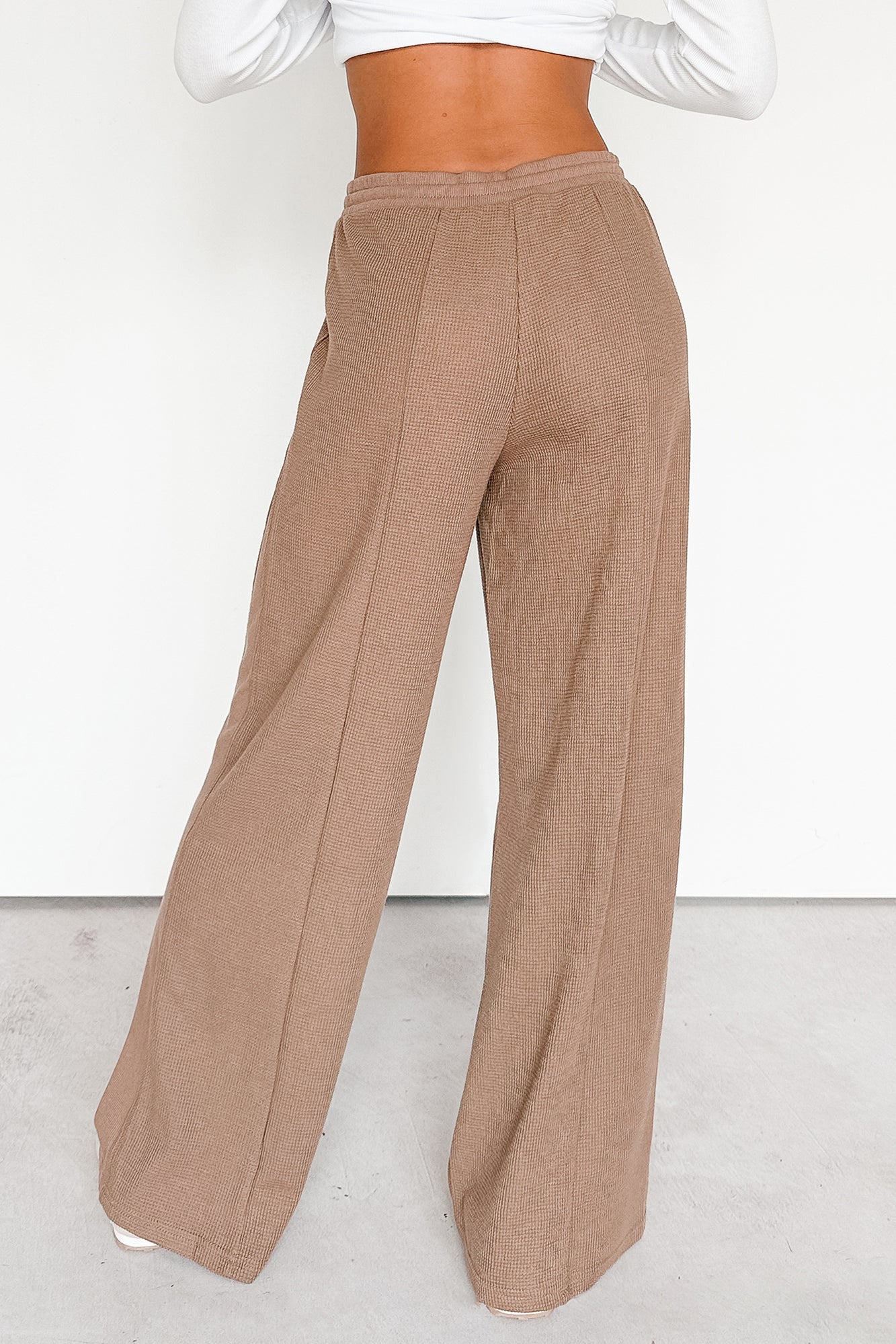 In The Daylight Contrast Tie Waffle Knit Pants (Mocha) - NanaMacs