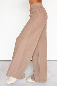 In The Daylight Contrast Tie Waffle Knit Pants (Mocha) - NanaMacs