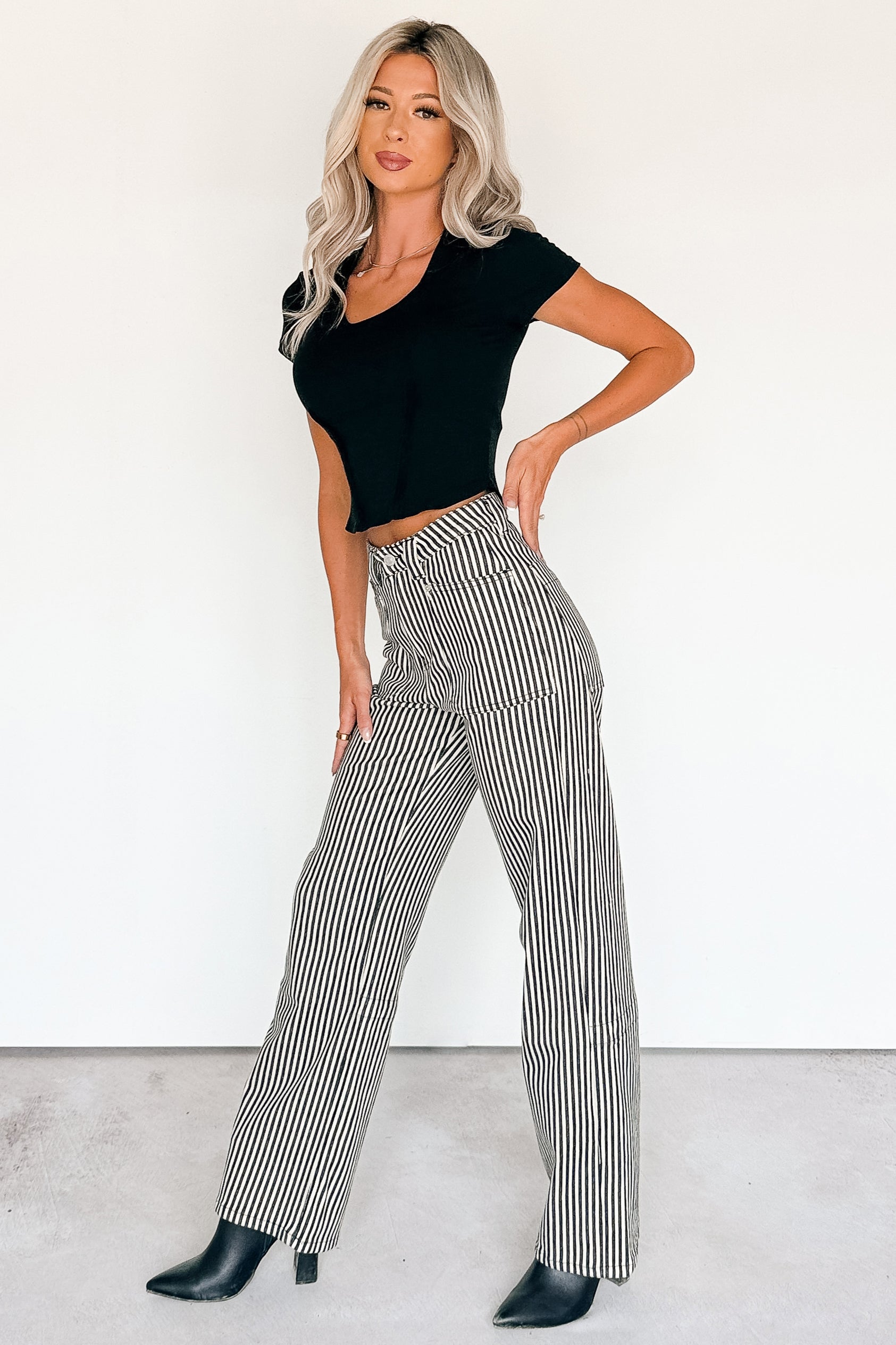 Marcus Straight Leg Striped Mica Denim Jeans (Black/Ivory) - NanaMacs