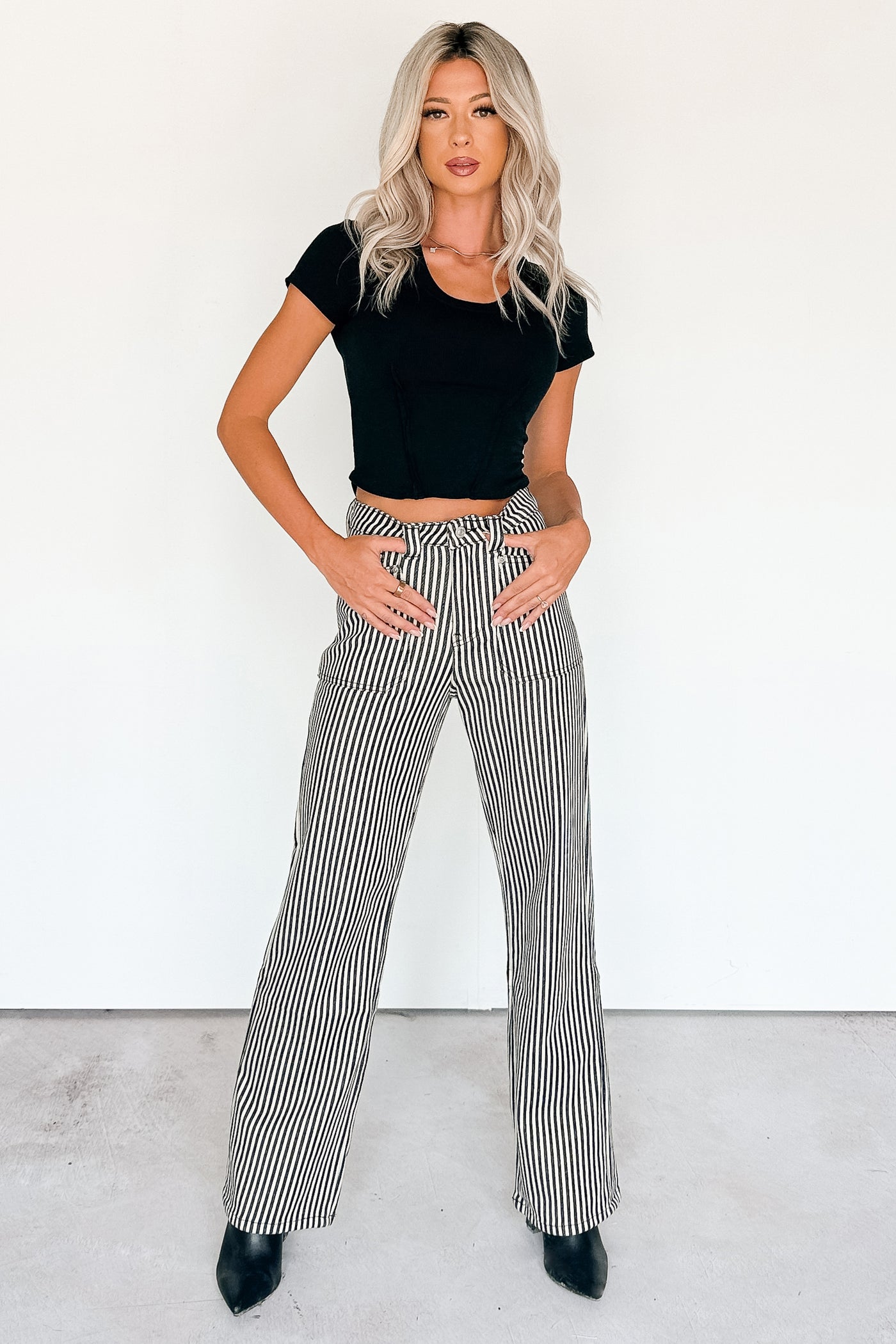 Marcus Straight Leg Striped Mica Denim Jeans (Black/Ivory) - NanaMacs