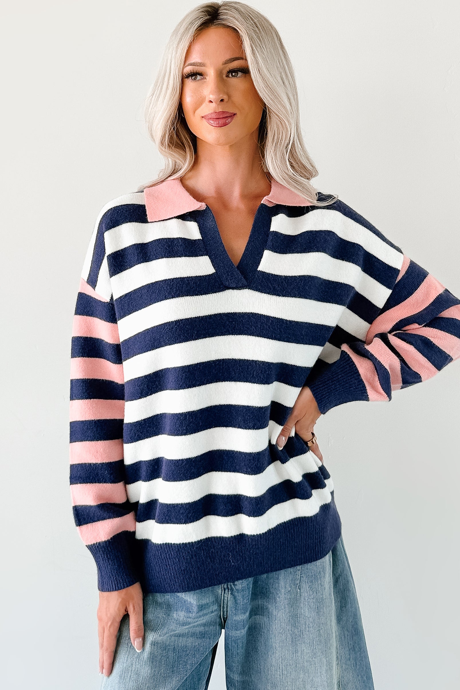Forward Flow Striped Knit Sweater (Navy/Multi) - NanaMacs