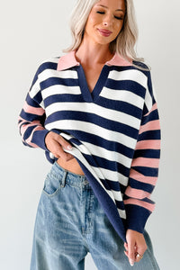 Forward Flow Striped Knit Sweater (Navy/Multi) - NanaMacs