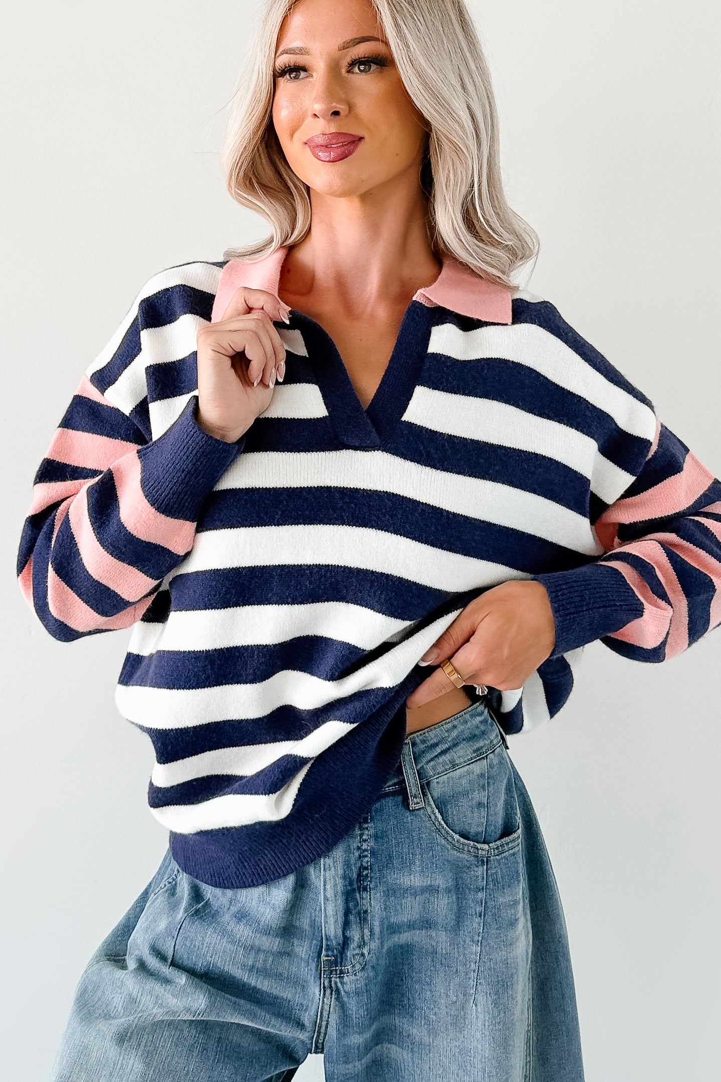Forward Flow Striped Knit Sweater (Navy/Multi) - NanaMacs