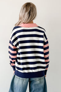Forward Flow Striped Knit Sweater (Navy/Multi) - NanaMacs