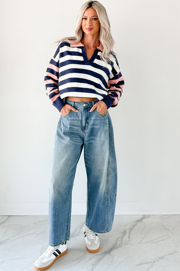 Forward Flow Striped Knit Sweater (Navy/Multi) - NanaMacs