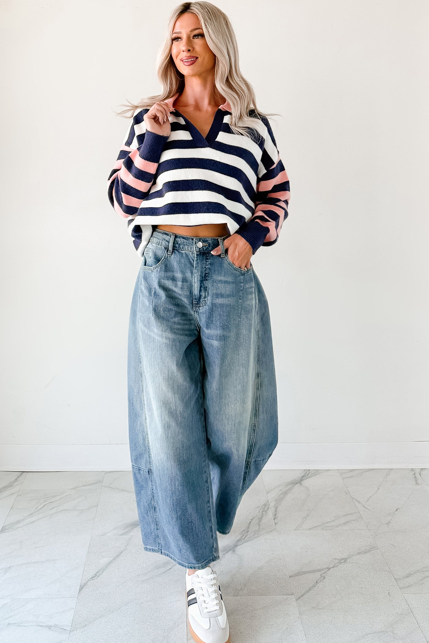 Forward Flow Striped Knit Sweater (Navy/Multi) - NanaMacs