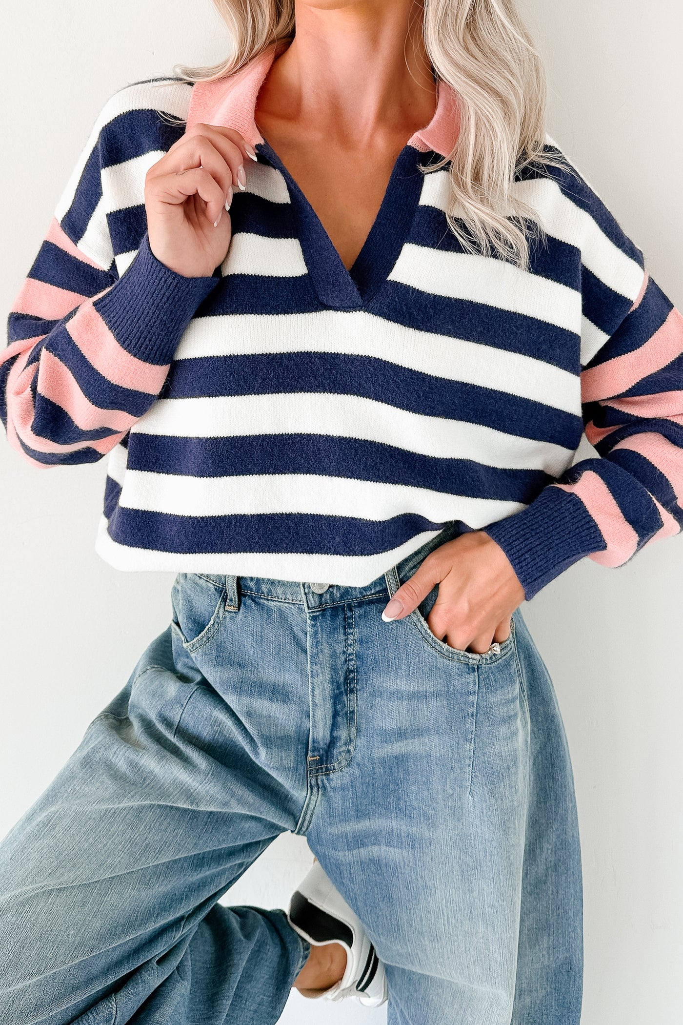 Forward Flow Striped Knit Sweater (Navy/Multi) - NanaMacs