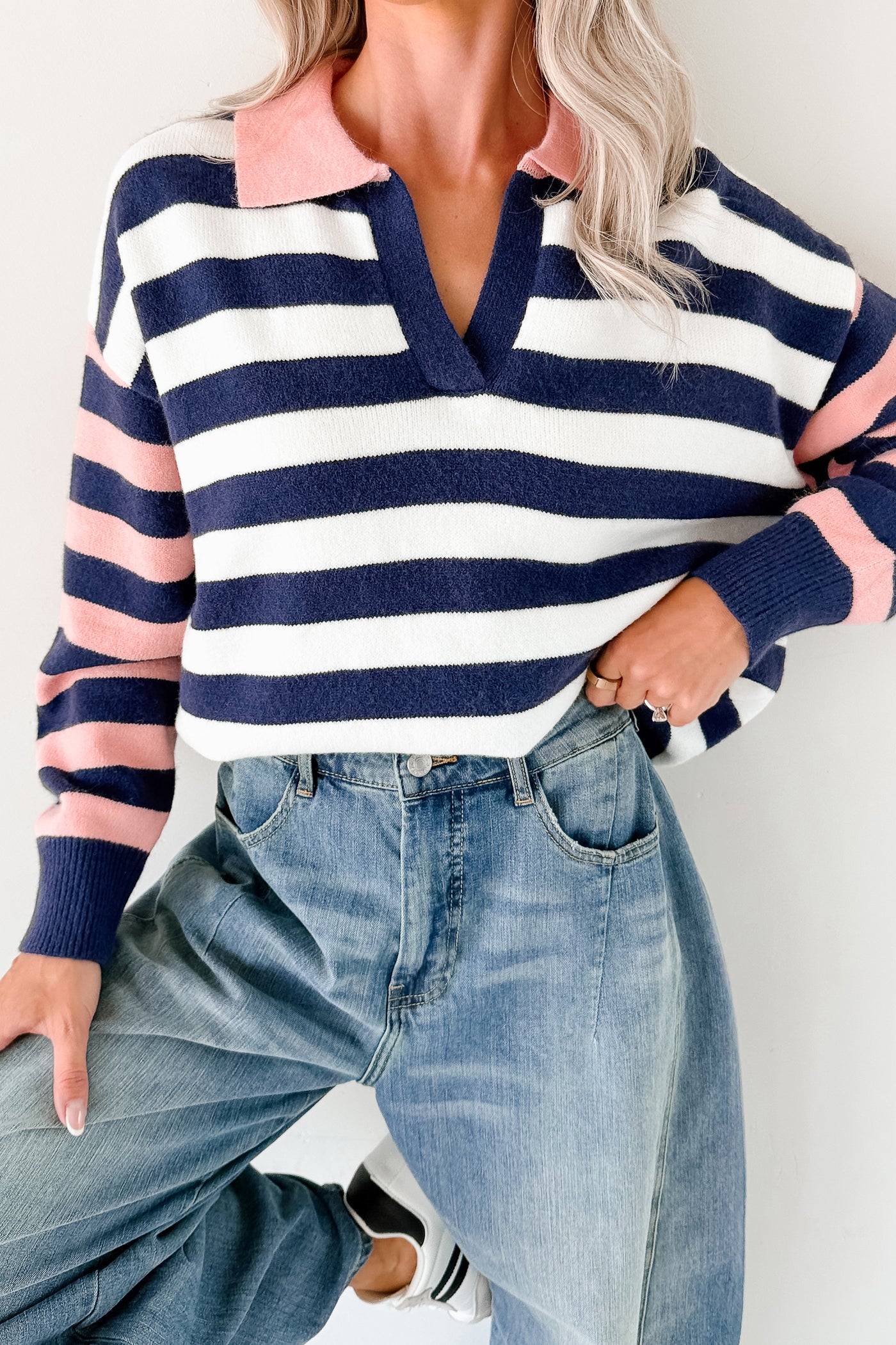 Forward Flow Striped Knit Sweater (Navy/Multi) - NanaMacs