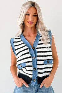 Born For Bold Striped Denim Trim Vest Top (Black/White) - NanaMacs