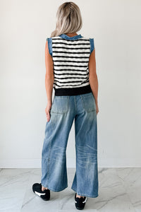 Born For Bold Striped Denim Trim Vest Top (Black/White) - NanaMacs