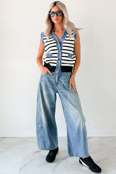 Born For Bold Striped Denim Trim Vest Top (Black/White) - NanaMacs