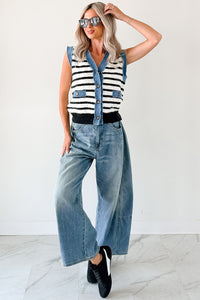 Born For Bold Striped Denim Trim Vest Top (Black/White) - NanaMacs