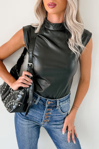 Lucid Dreaming Faux Leather Mock Neck Bodysuit (Black) - NanaMacs