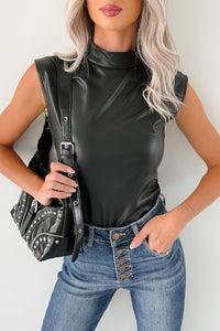 Lucid Dreaming Faux Leather Mock Neck Bodysuit (Black) - NanaMacs