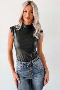 Lucid Dreaming Faux Leather Mock Neck Bodysuit (Black) - NanaMacs