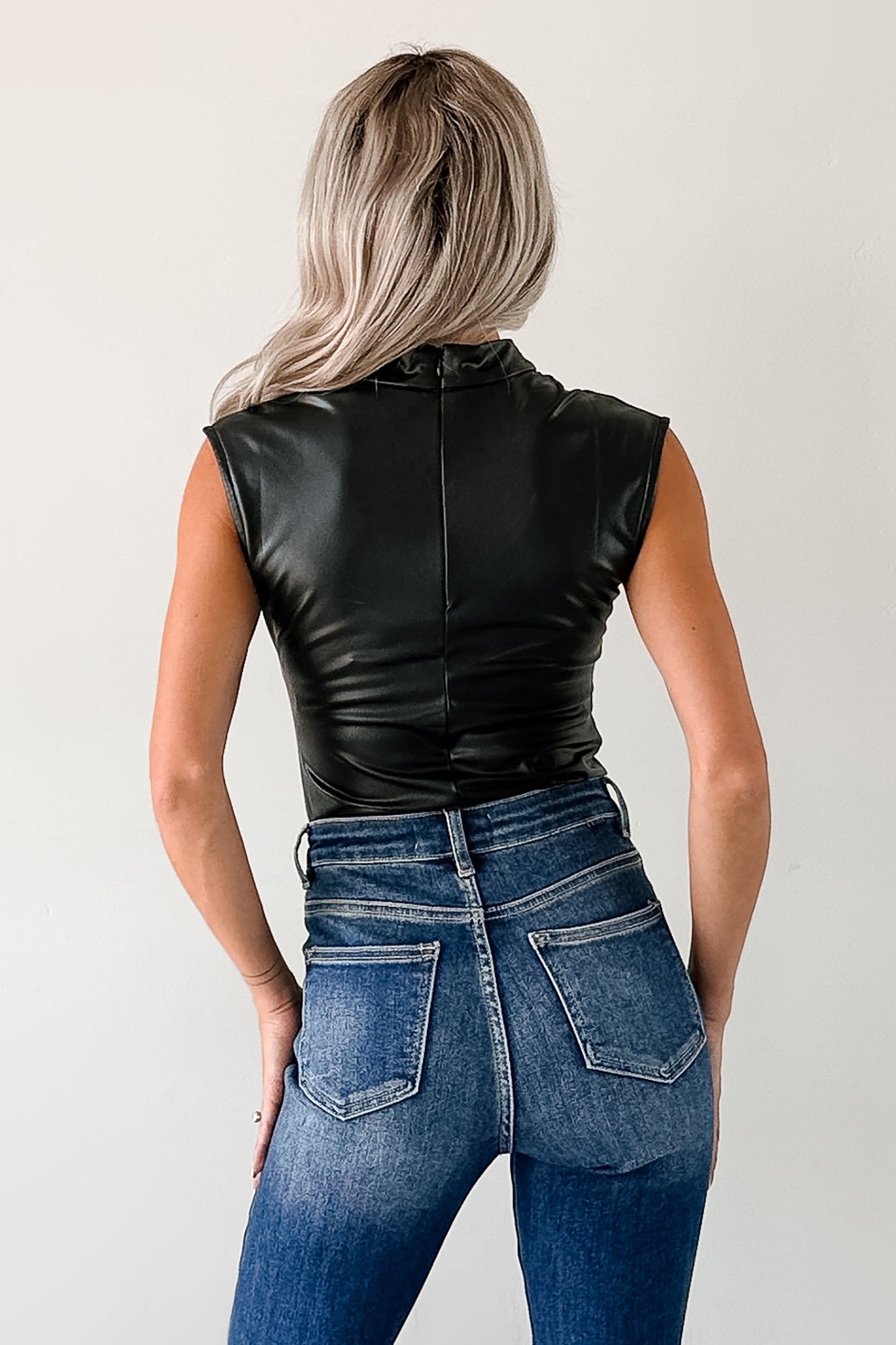 Lucid Dreaming Faux Leather Mock Neck Bodysuit (Black) - NanaMacs