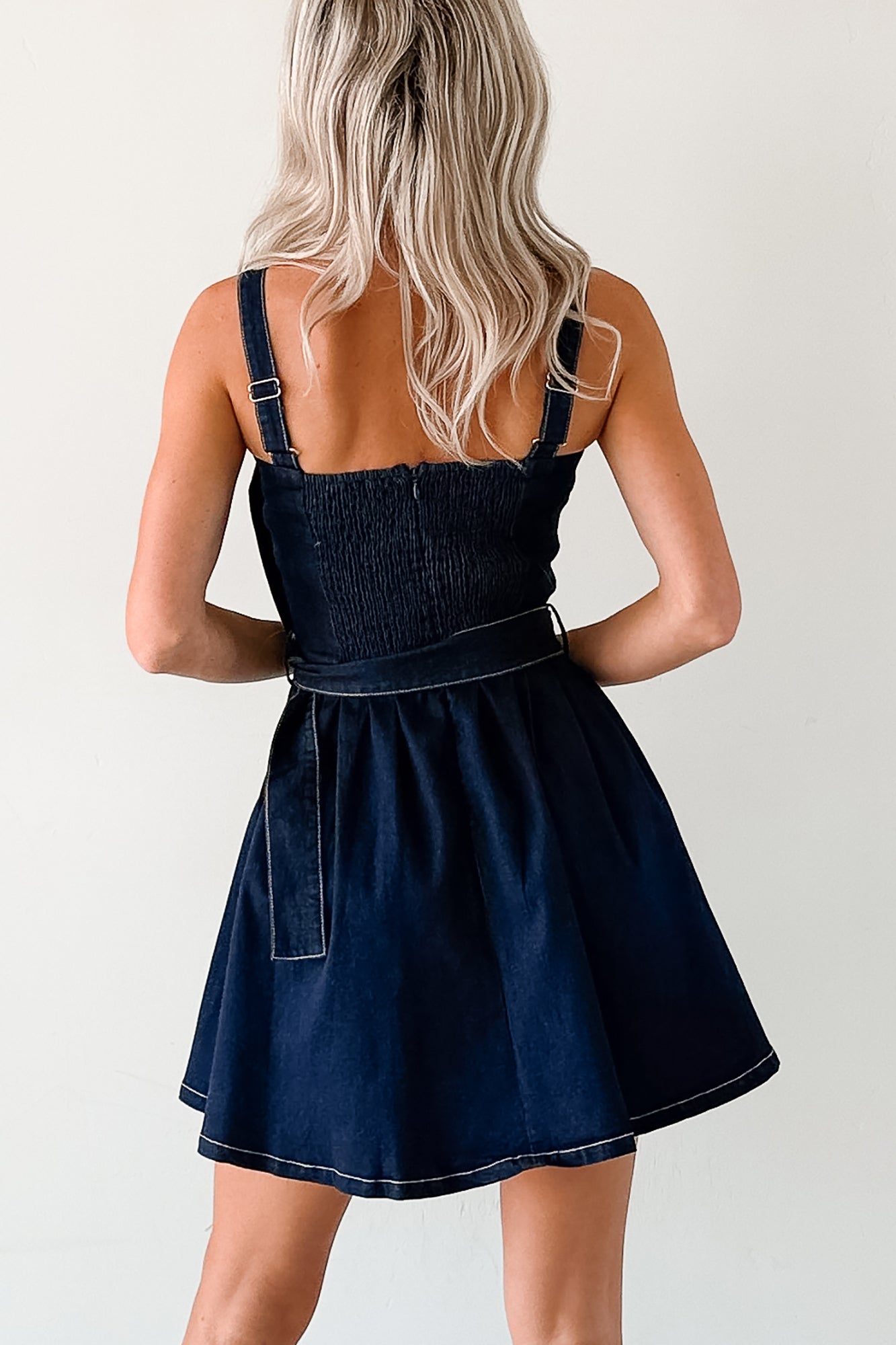 Hustle In Heels Pleated Sleeveless Mini Dress (Denim) - NanaMacs