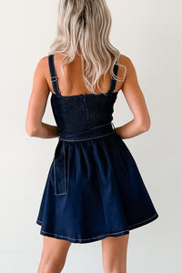 Hustle In Heels Pleated Sleeveless Mini Dress (Denim) - NanaMacs