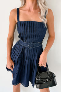 Hustle In Heels Pleated Sleeveless Mini Dress (Denim) - NanaMacs