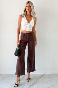 Maizie Tummy Control Wide Leg Cropped Risen Jeans (Choco Brown) - NanaMacs