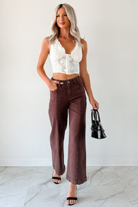 Maizie Tummy Control Wide Leg Cropped Risen Jeans (Choco Brown) - NanaMacs