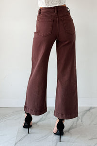Maizie Tummy Control Wide Leg Cropped Risen Jeans (Choco Brown) - NanaMacs