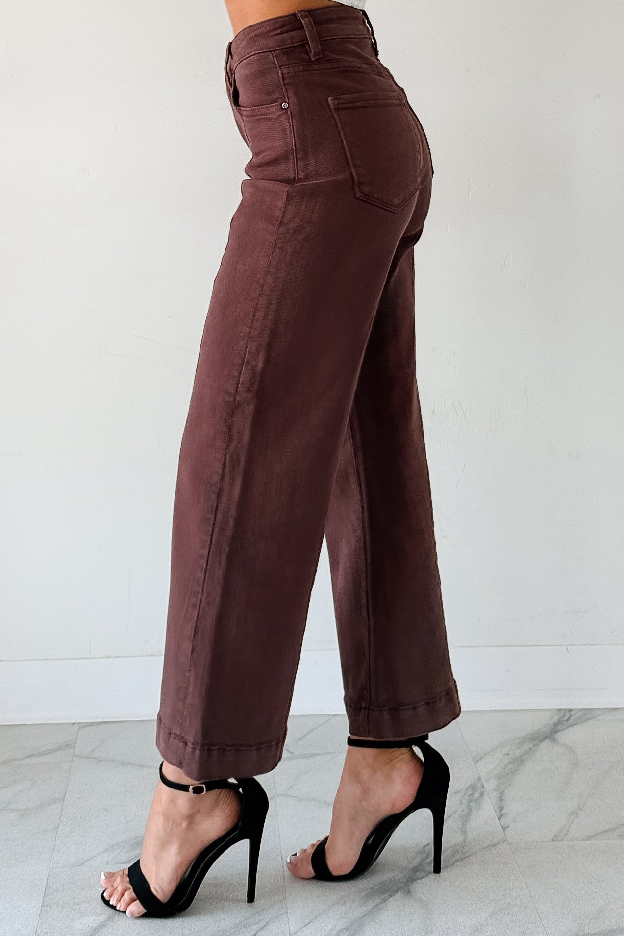 Maizie Tummy Control Wide Leg Cropped Risen Jeans (Choco Brown) - NanaMacs