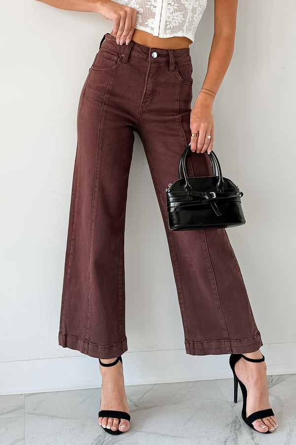 Maizie Tummy Control Wide Leg Cropped Risen Jeans (Choco Brown) - NanaMacs