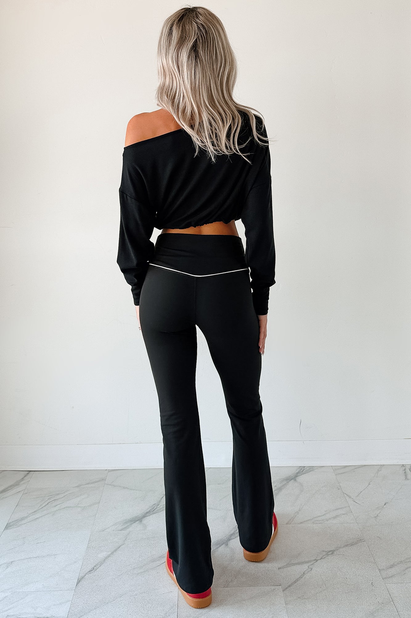 Glow Up Goals Ribbed Off The Shoulder Crop Top (Black) - NanaMacs