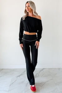 Glow Up Goals Ribbed Off The Shoulder Crop Top (Black) - NanaMacs