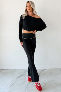 Glow Up Goals Ribbed Off The Shoulder Crop Top (Black) - NanaMacs