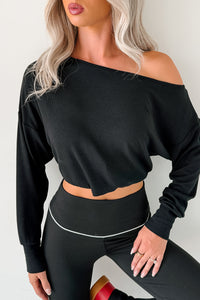 Glow Up Goals Ribbed Off The Shoulder Crop Top (Black) - NanaMacs