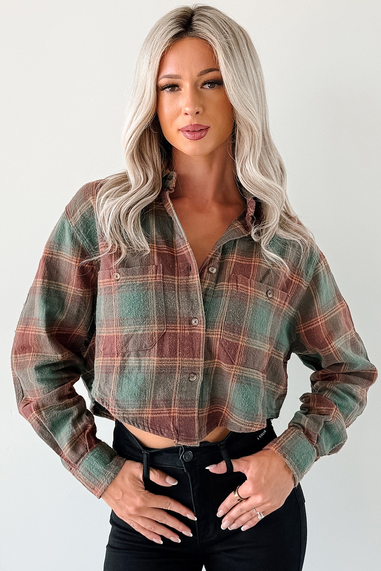 Weekend Wanderer Plaid Button-Up Top (Green) - NanaMacs