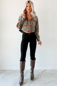 Weekend Wanderer Plaid Button-Up Top (Green) - NanaMacs