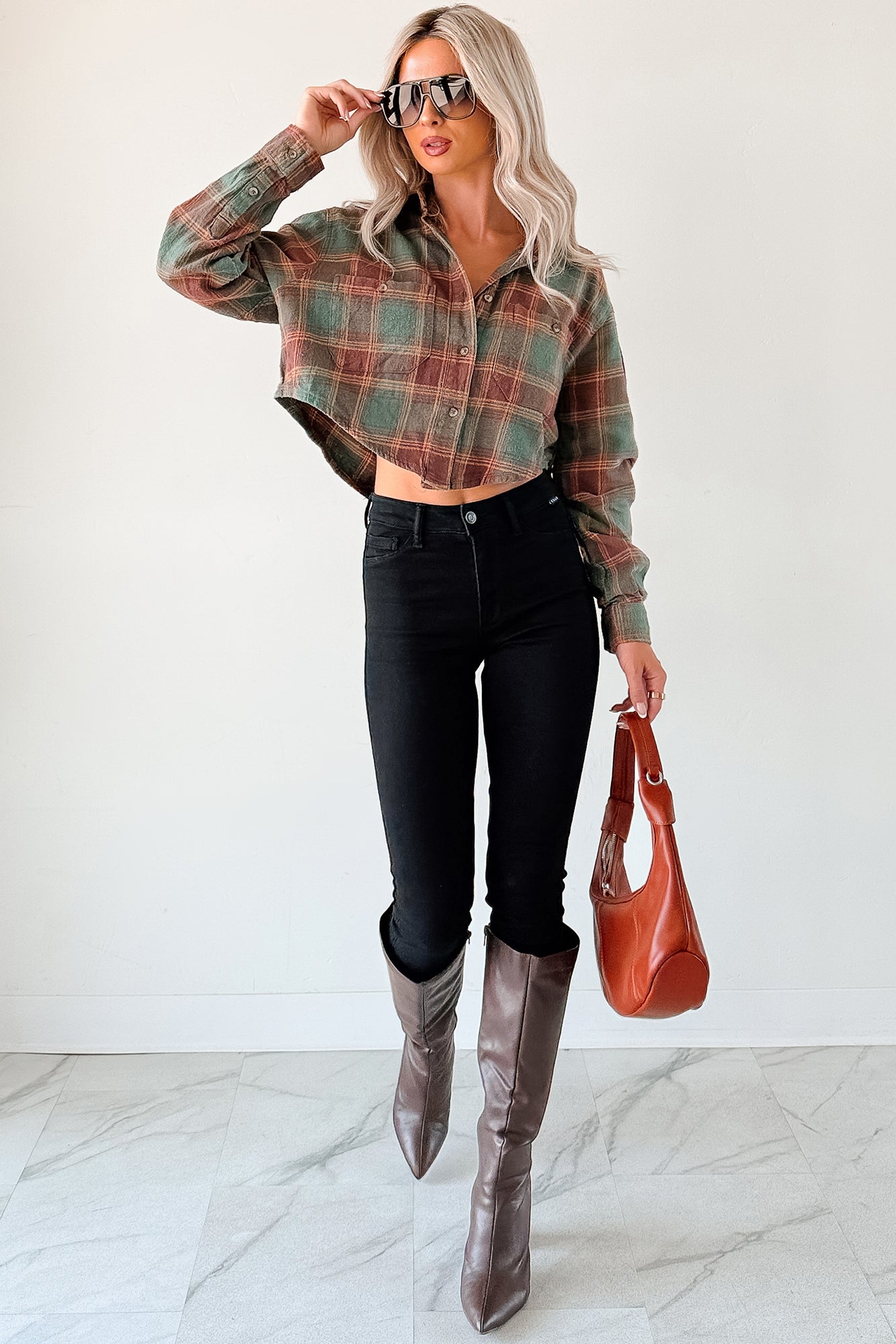 Weekend Wanderer Plaid Button-Up Top (Green) - NanaMacs