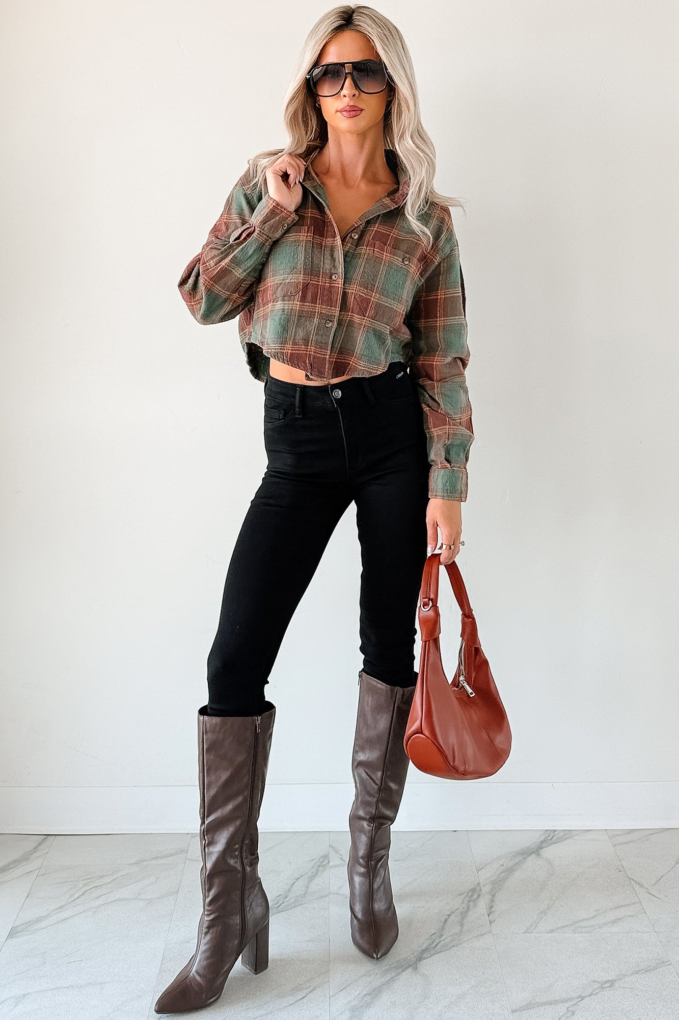 Weekend Wanderer Plaid Button-Up Top (Green) - NanaMacs