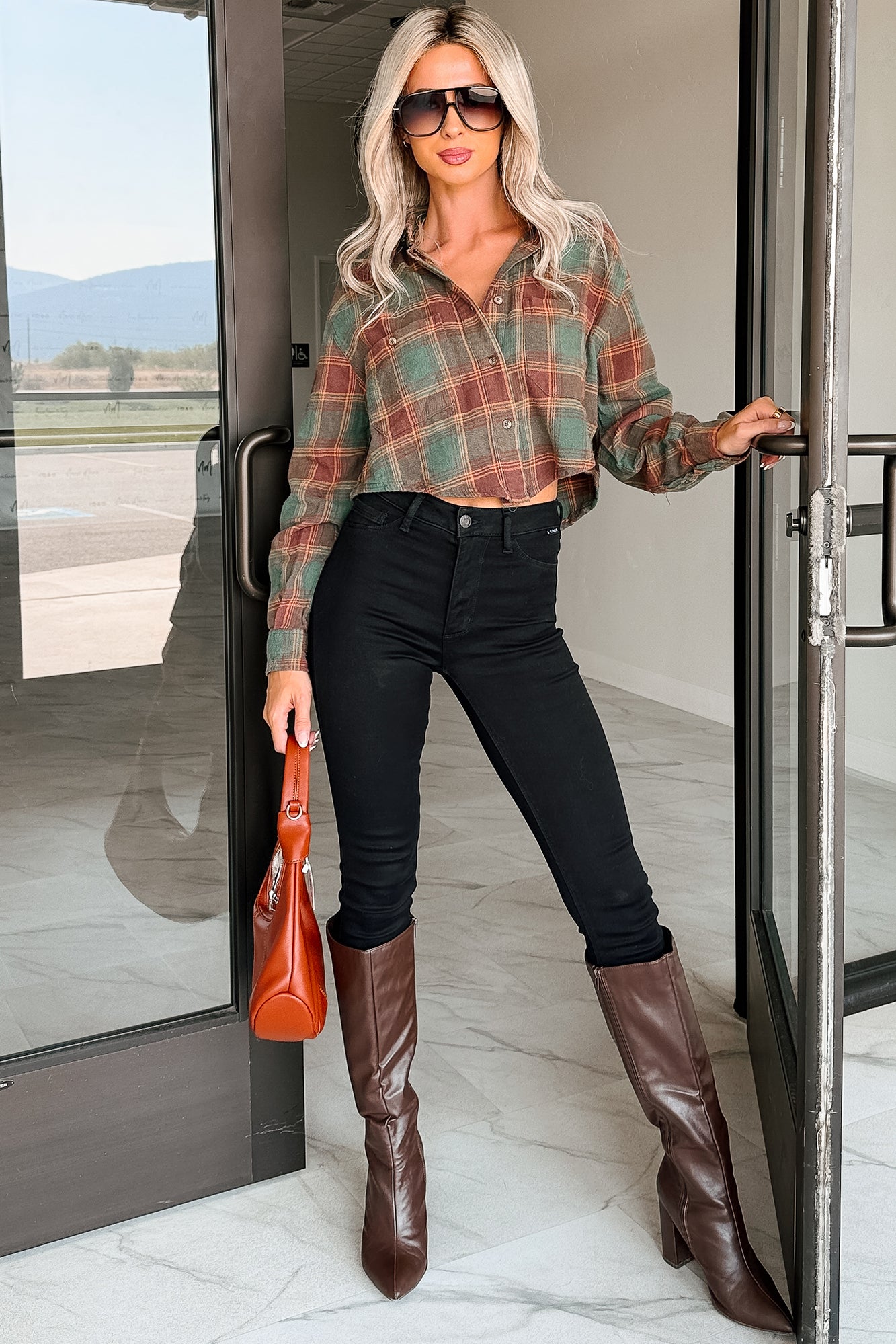 Weekend Wanderer Plaid Button-Up Top (Green) - NanaMacs