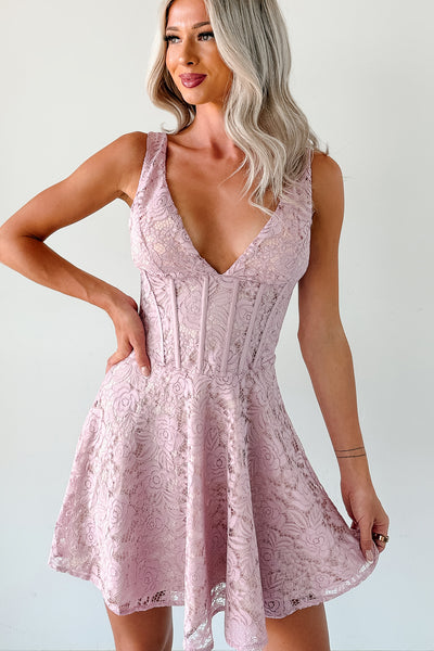 Dangerously Sweet Lace Corset Style Mini Dress (Pink) - NanaMacs