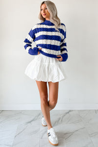 Restful Rhythm Cable Knit Striped Sweater (Royal) - NanaMacs