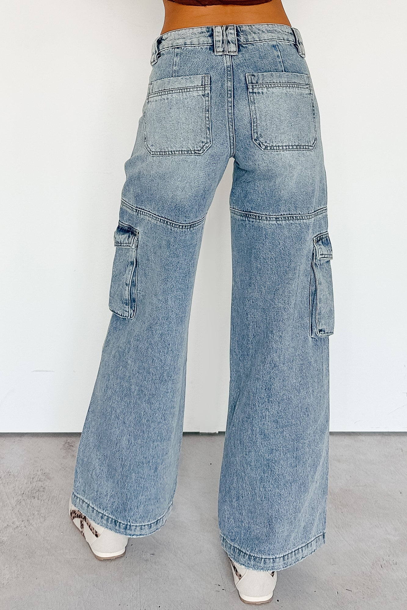 Lucy Cargo Mica Denim Wide Leg Cargo Jeans (Medium) - NanaMacs