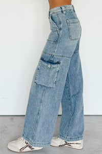 Lucy Cargo Mica Denim Wide Leg Cargo Jeans (Medium) - NanaMacs