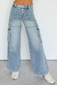 Lucy Cargo Mica Denim Wide Leg Cargo Jeans (Medium) - NanaMacs
