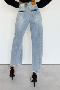 Solara High Rise Waist Tie Saige Denim Barrel Jeans (Light Wash) - NanaMacs
