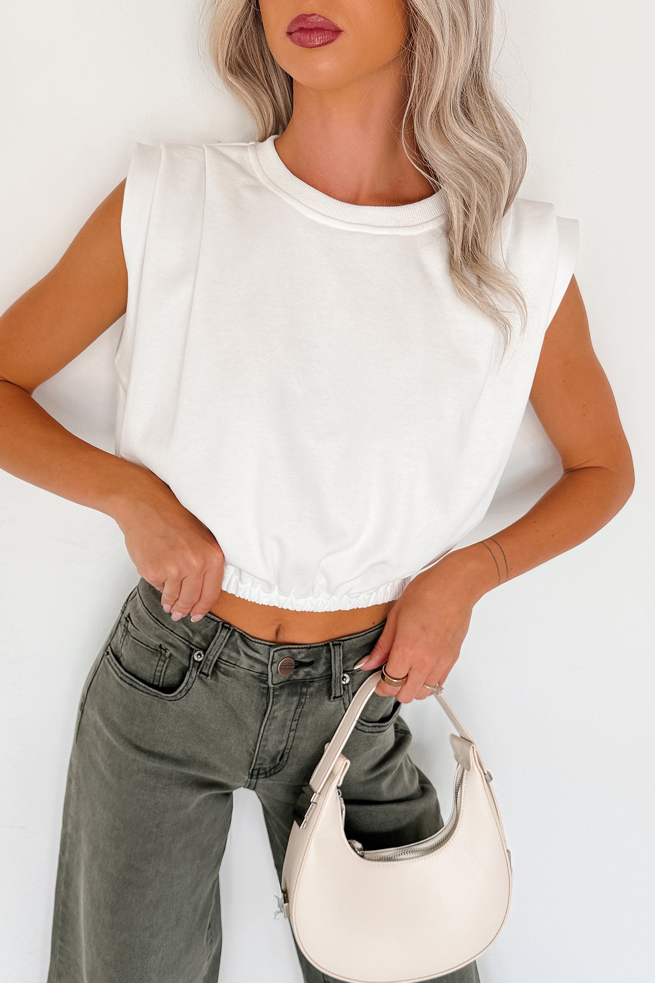 Need Me Now Pleated Muscle Top (White) - NanaMacs