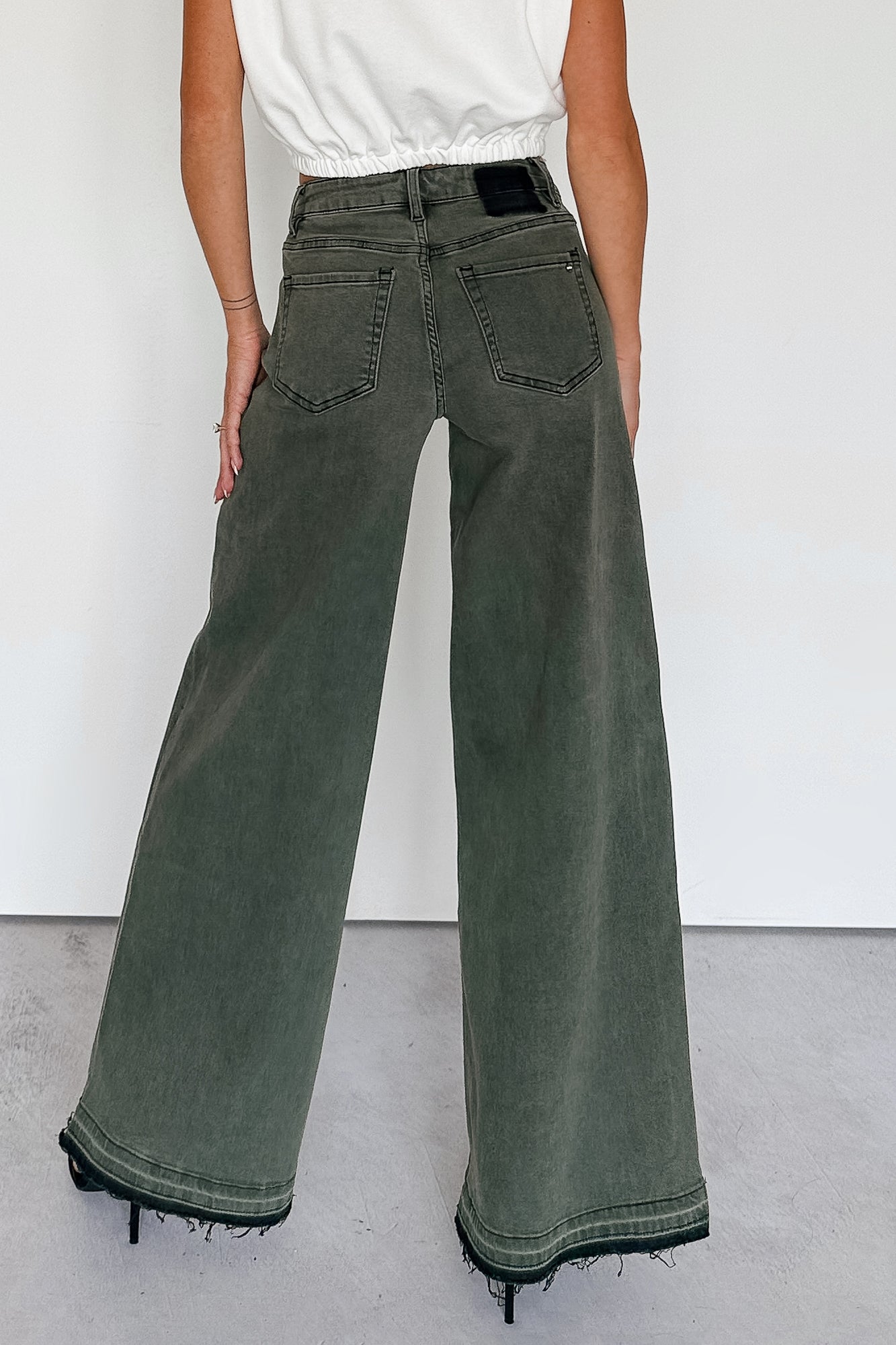 Valencia High Rise Wide Leg Mica Denim Jeans (Dark Green) - NanaMacs